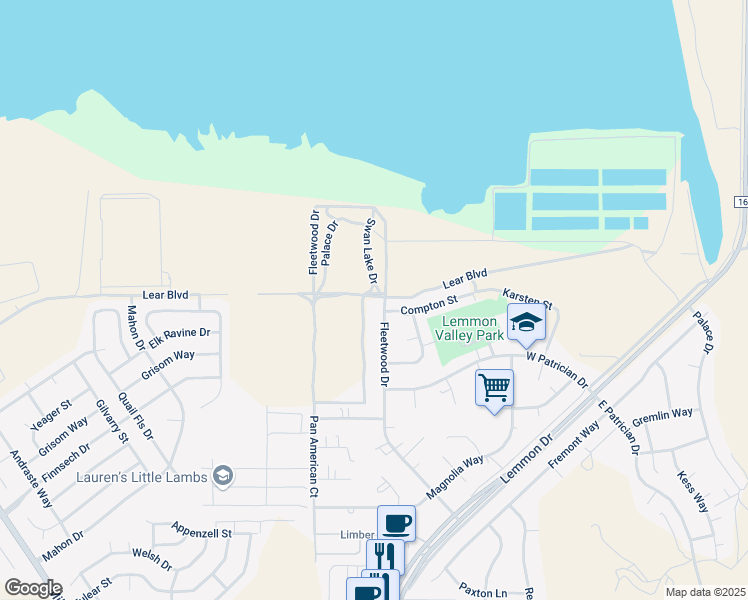 map of restaurants, bars, coffee shops, grocery stores, and more near 9585 Fleetwood Drive in Reno