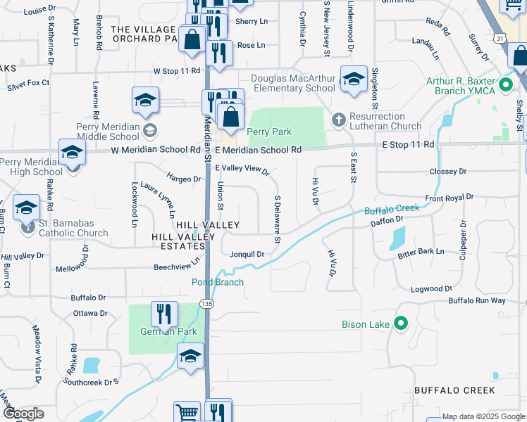 map of restaurants, bars, coffee shops, grocery stores, and more near 8216 South Talbott Avenue in Indianapolis