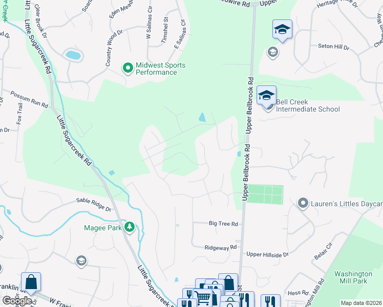 map of restaurants, bars, coffee shops, grocery stores, and more near 3820 Upper Bellbrook Road in Bellbrook