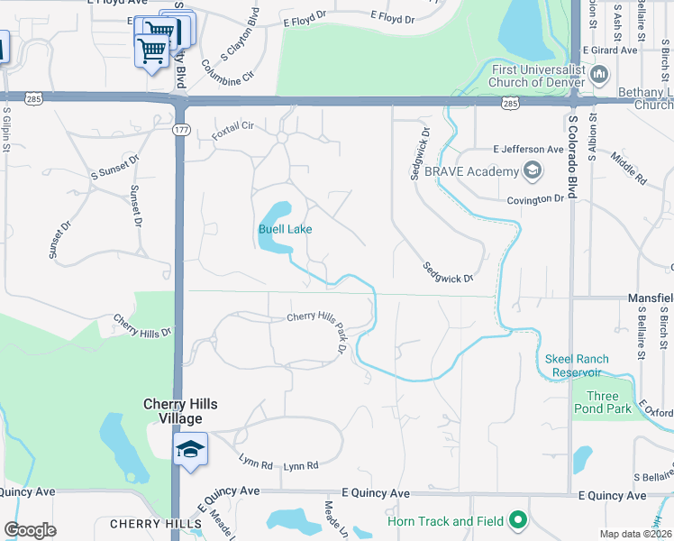 map of restaurants, bars, coffee shops, grocery stores, and more near 14 Sandy Lake Road in Englewood