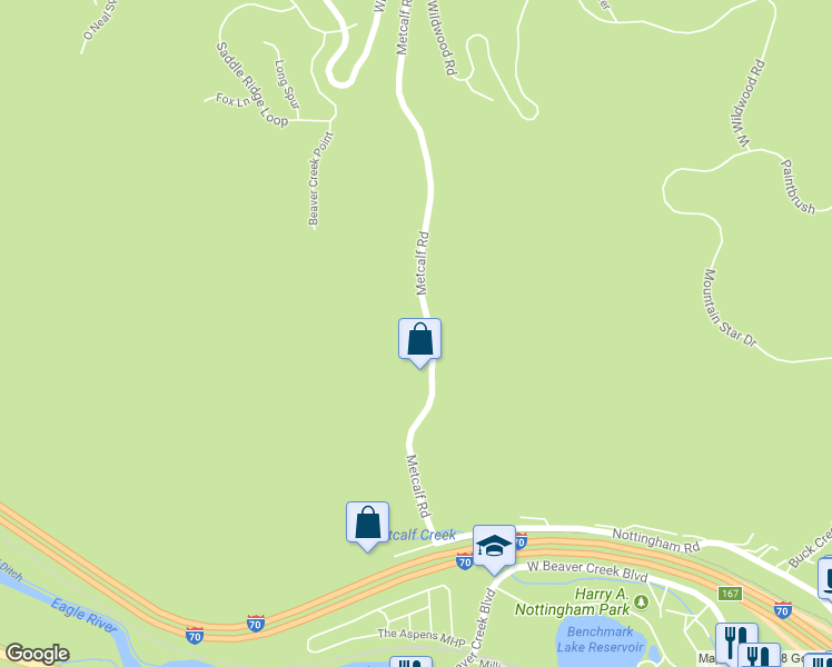 map of restaurants, bars, coffee shops, grocery stores, and more near 411 Metcalf Road in Edwards