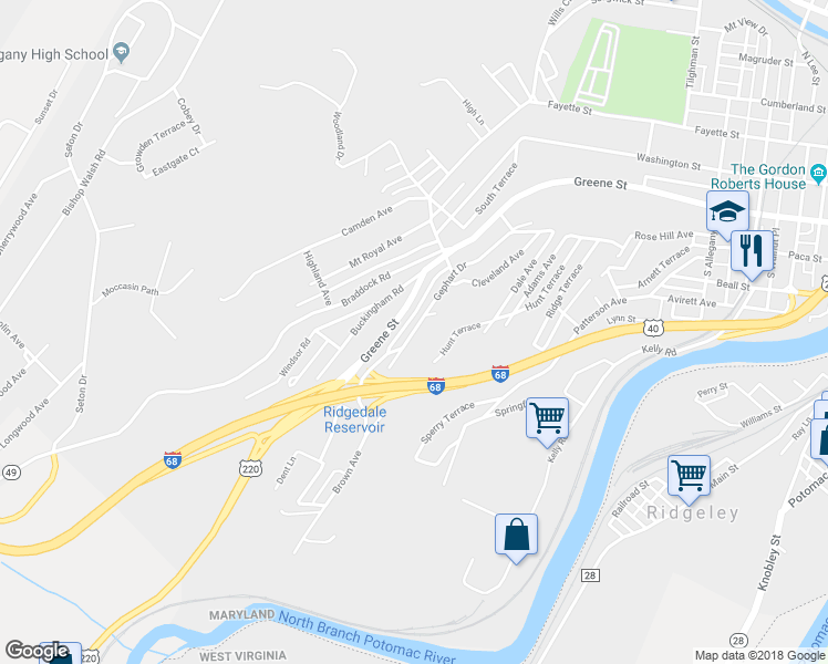 map of restaurants, bars, coffee shops, grocery stores, and more near 844 Gephart Drive in Cumberland