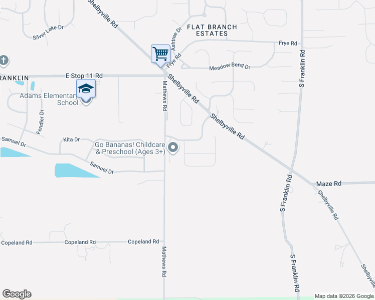 map of restaurants, bars, coffee shops, grocery stores, and more near 7839 Park Ward Place in Indianapolis