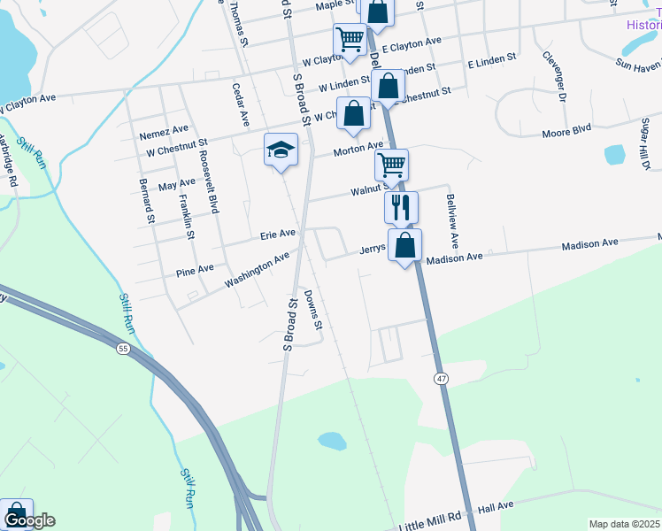 map of restaurants, bars, coffee shops, grocery stores, and more near 196 Jerrys Avenue in Clayton
