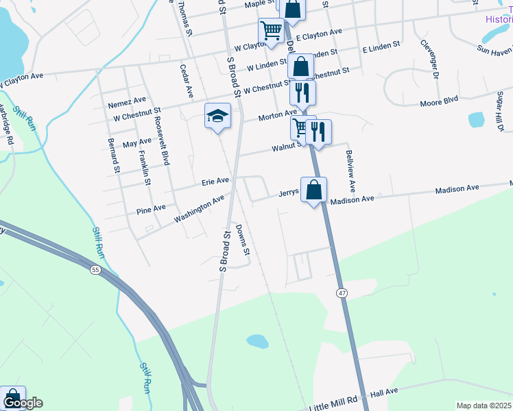 map of restaurants, bars, coffee shops, grocery stores, and more near 196 Jerrys Avenue in Clayton
