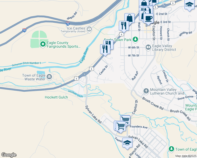 map of restaurants, bars, coffee shops, grocery stores, and more near 702 Prince Alley in Eagle