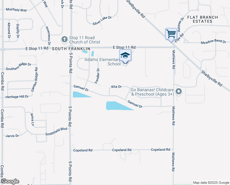 map of restaurants, bars, coffee shops, grocery stores, and more near 7323 Samuel Drive in Indianapolis