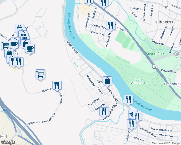 map of restaurants, bars, coffee shops, grocery stores, and more near Reay St in Granville