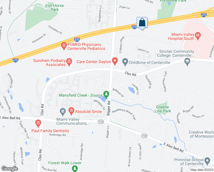 map of restaurants, bars, coffee shops, grocery stores, and more near 1401 Lake Pointe Way in Dayton