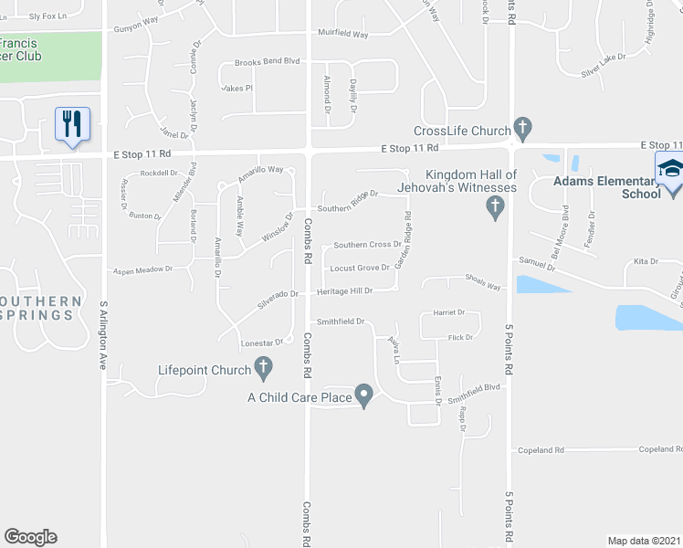 map of restaurants, bars, coffee shops, grocery stores, and more near 6547 Locust Grove Drive in Indianapolis