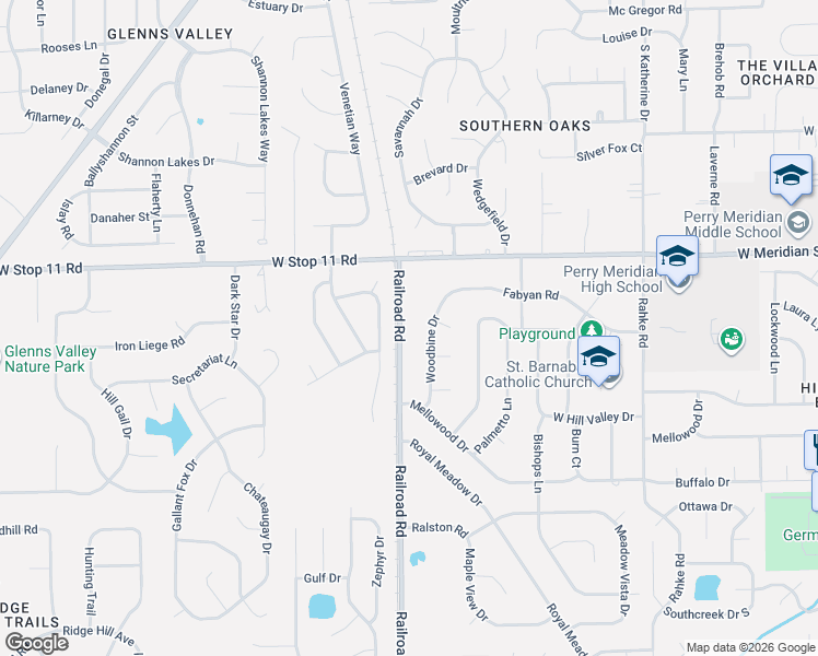 map of restaurants, bars, coffee shops, grocery stores, and more near 8116 Woodbine Drive in Indianapolis