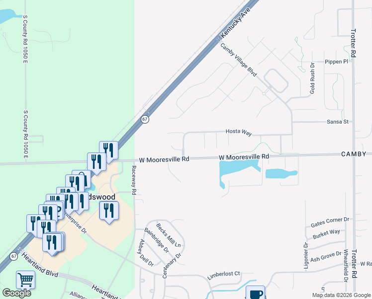 map of restaurants, bars, coffee shops, grocery stores, and more near 7935 Hosta Drive in Indianapolis