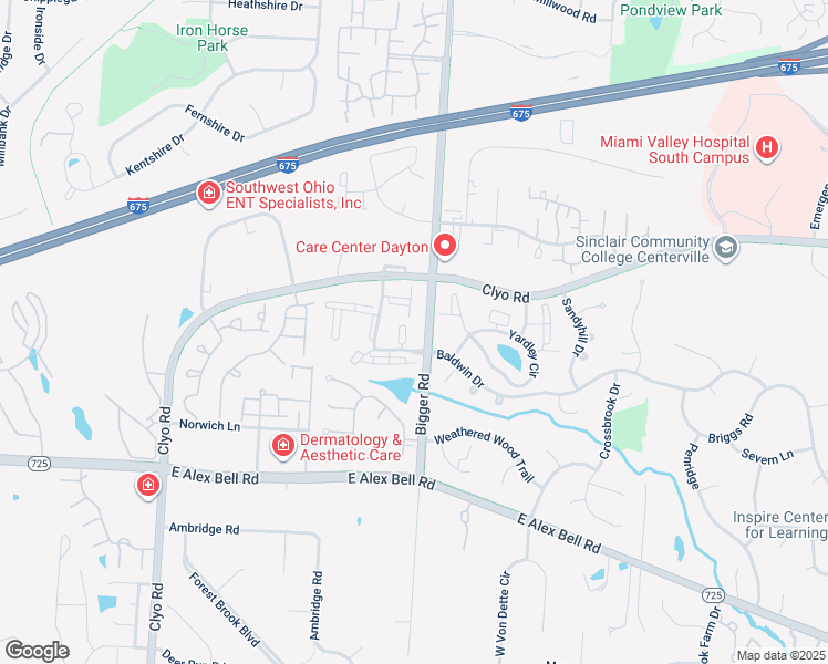 map of restaurants, bars, coffee shops, grocery stores, and more near 6-2-20 Bigger Lane in Dayton