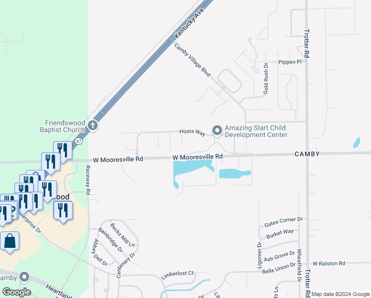 map of restaurants, bars, coffee shops, grocery stores, and more near 7935 Hydrangea Court in Indianapolis