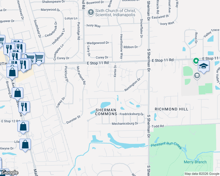 map of restaurants, bars, coffee shops, grocery stores, and more near 8131 Sheroak Court in Indianapolis