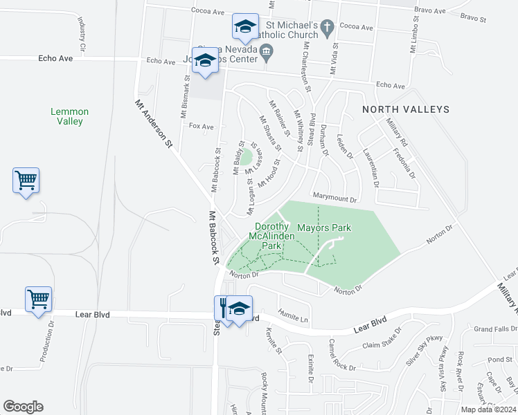 map of restaurants, bars, coffee shops, grocery stores, and more near 13210 Mount Whitney Street in Reno