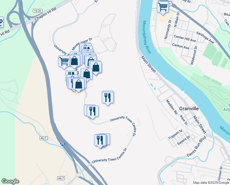 map of restaurants, bars, coffee shops, grocery stores, and more near in Granville