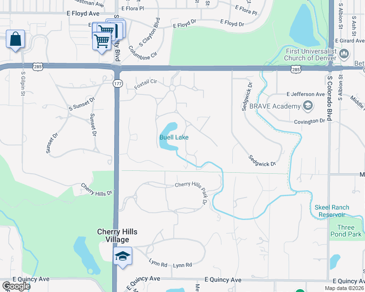 map of restaurants, bars, coffee shops, grocery stores, and more near 13 Sandy Lake Road in Englewood