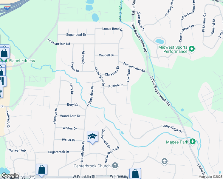 map of restaurants, bars, coffee shops, grocery stores, and more near 4071 Poston Drive in Bellbrook