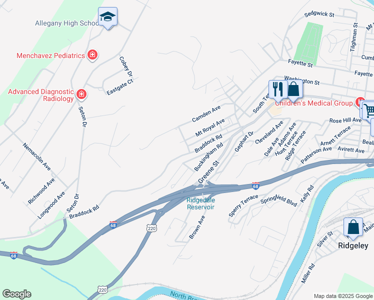 map of restaurants, bars, coffee shops, grocery stores, and more near 813 Highland Avenue in Cumberland