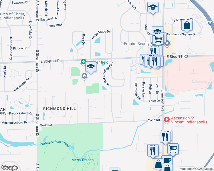map of restaurants, bars, coffee shops, grocery stores, and more near 8166 Whitaker Valley Boulevard in Indianapolis