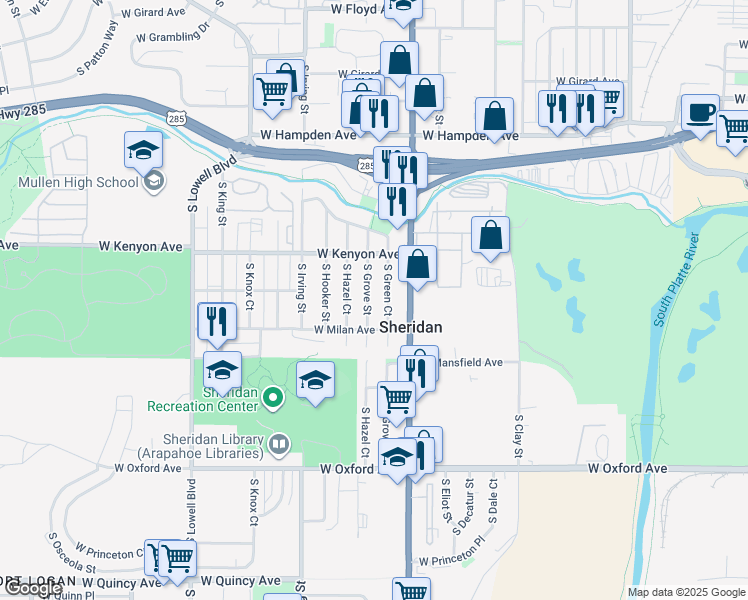 map of restaurants, bars, coffee shops, grocery stores, and more near 3754 South Grove Street in Englewood