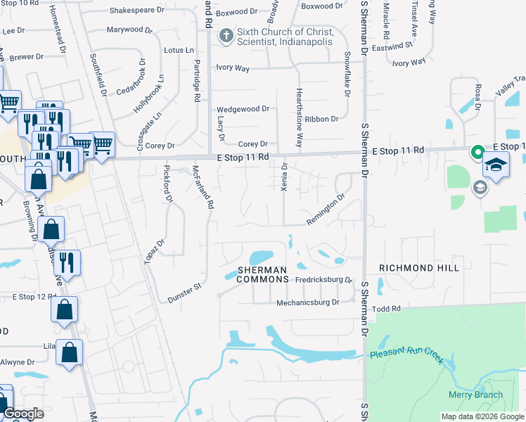 map of restaurants, bars, coffee shops, grocery stores, and more near 8124 Sheroak Court in Indianapolis