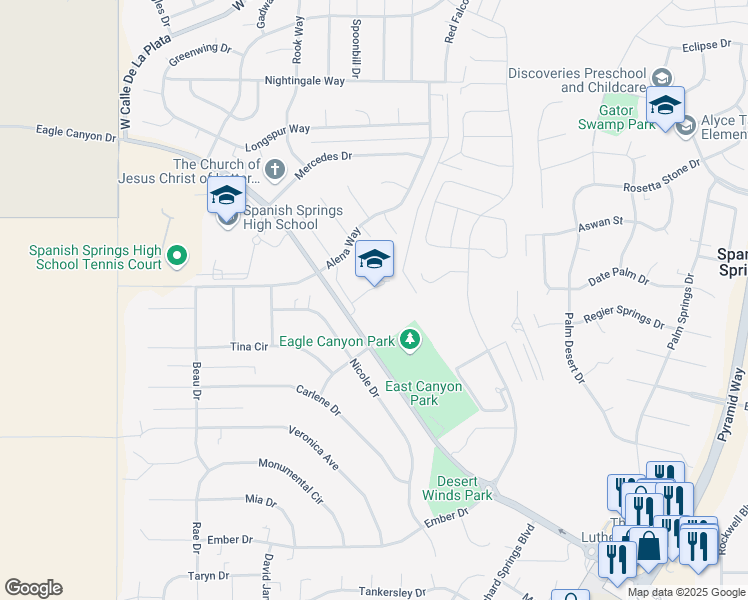 map of restaurants, bars, coffee shops, grocery stores, and more near 600 Eagle Canyon Drive in Sparks