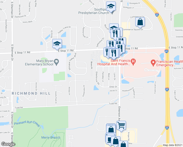 map of restaurants, bars, coffee shops, grocery stores, and more near 8159 Whitham Drive in Indianapolis
