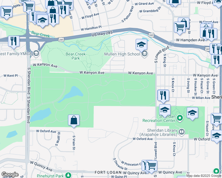 map of restaurants, bars, coffee shops, grocery stores, and more near in Denver