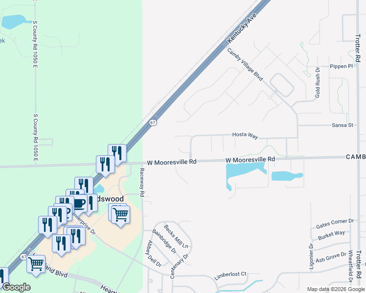 map of restaurants, bars, coffee shops, grocery stores, and more near 9130 Crocus Court in Indianapolis