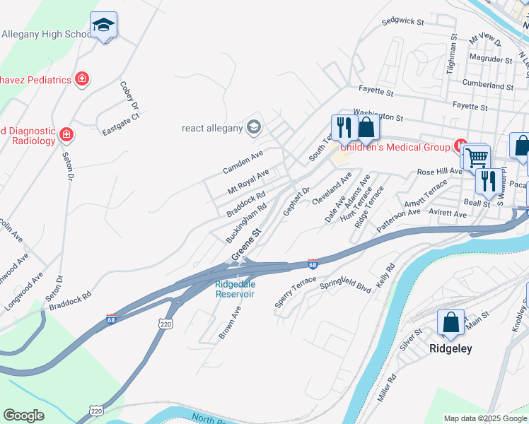 map of restaurants, bars, coffee shops, grocery stores, and more near 806 Buckingham Road in Cumberland
