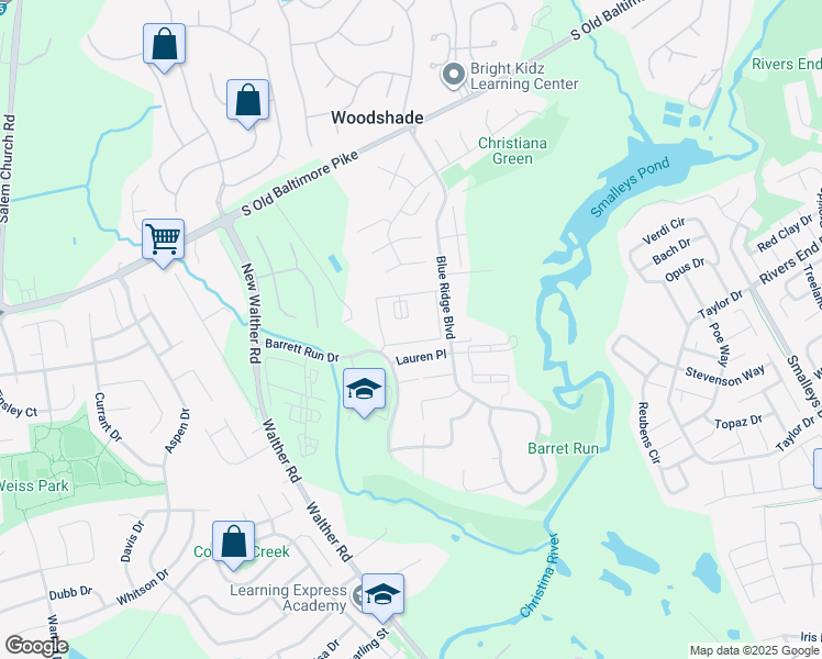 map of restaurants, bars, coffee shops, grocery stores, and more near 606 North Barrett Lane in Newark