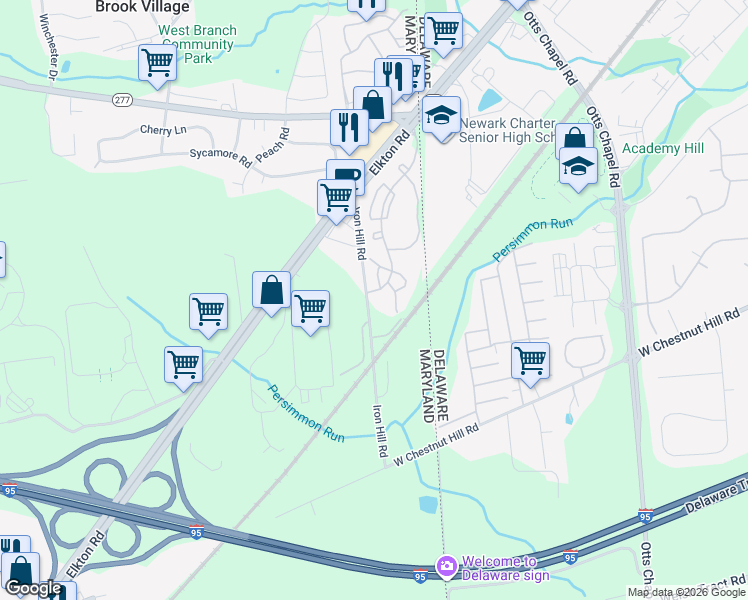 map of restaurants, bars, coffee shops, grocery stores, and more near 3407 Stone Gate Boulevard in Elkton