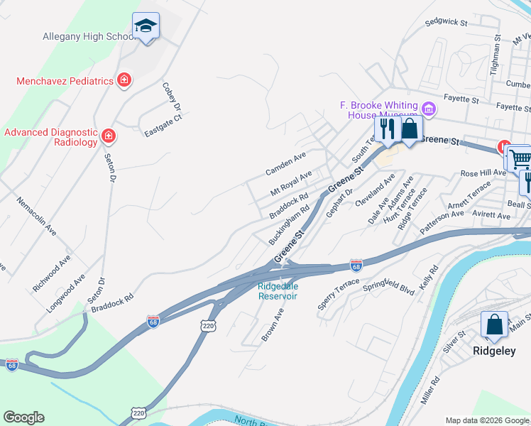map of restaurants, bars, coffee shops, grocery stores, and more near 813 Highland Avenue in Cumberland
