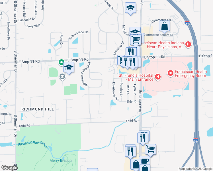map of restaurants, bars, coffee shops, grocery stores, and more near 8159 Whitham Drive in Indianapolis