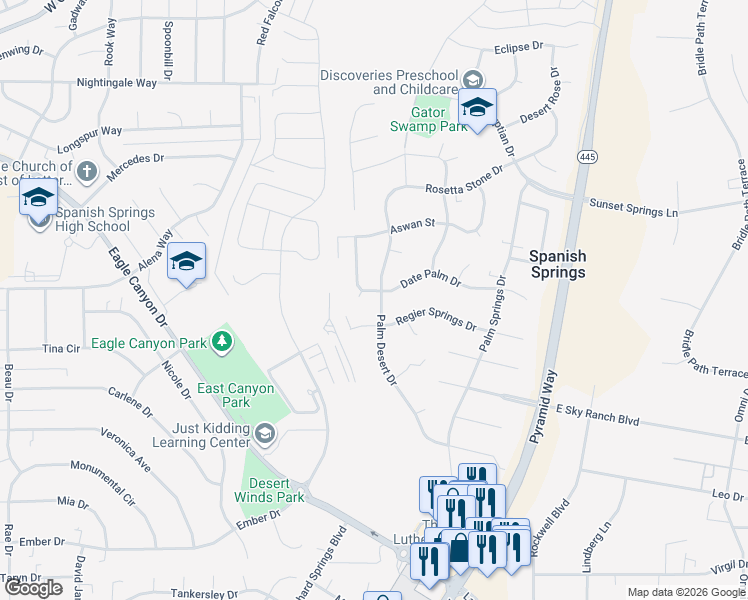 map of restaurants, bars, coffee shops, grocery stores, and more near 290 Date Palm Drive in Sparks