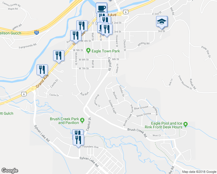 map of restaurants, bars, coffee shops, grocery stores, and more near 202 Golden Eagle in Eagle