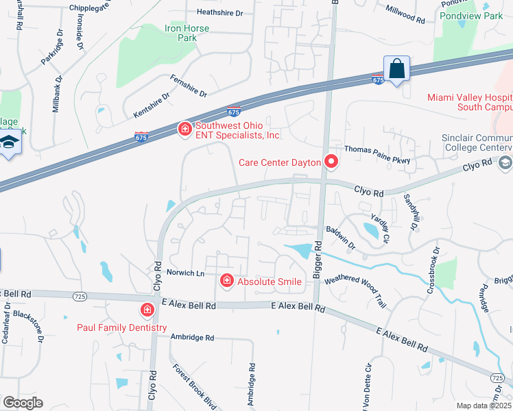 map of restaurants, bars, coffee shops, grocery stores, and more near 1320 Hollow Run in Dayton