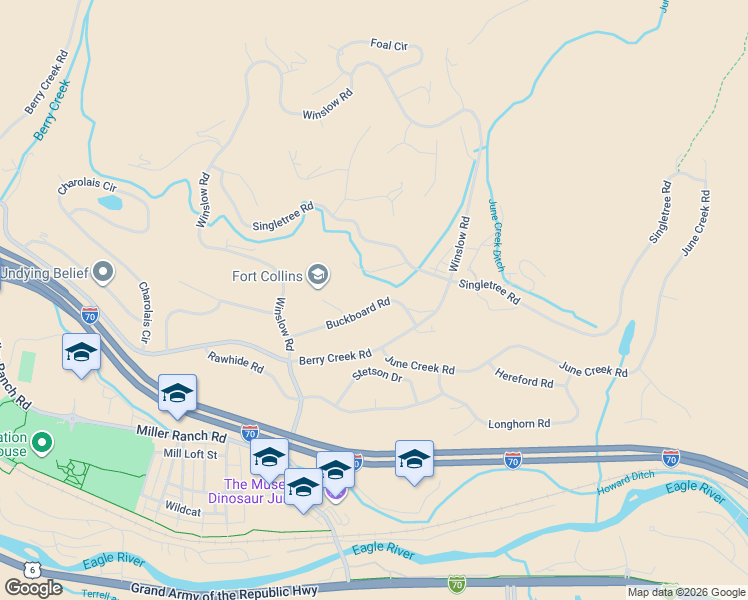 map of restaurants, bars, coffee shops, grocery stores, and more near 150 Buckboard Rd in Edwards