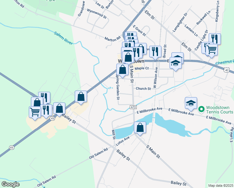 map of restaurants, bars, coffee shops, grocery stores, and more near 146 Spring Garden Street in Woodstown