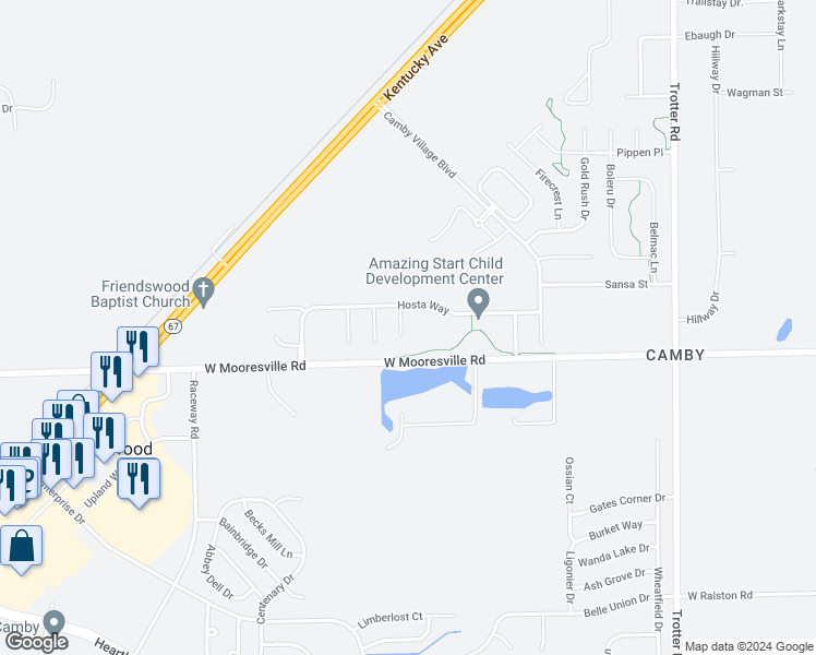 map of restaurants, bars, coffee shops, grocery stores, and more near 7919 Hydrangea Court in Indianapolis