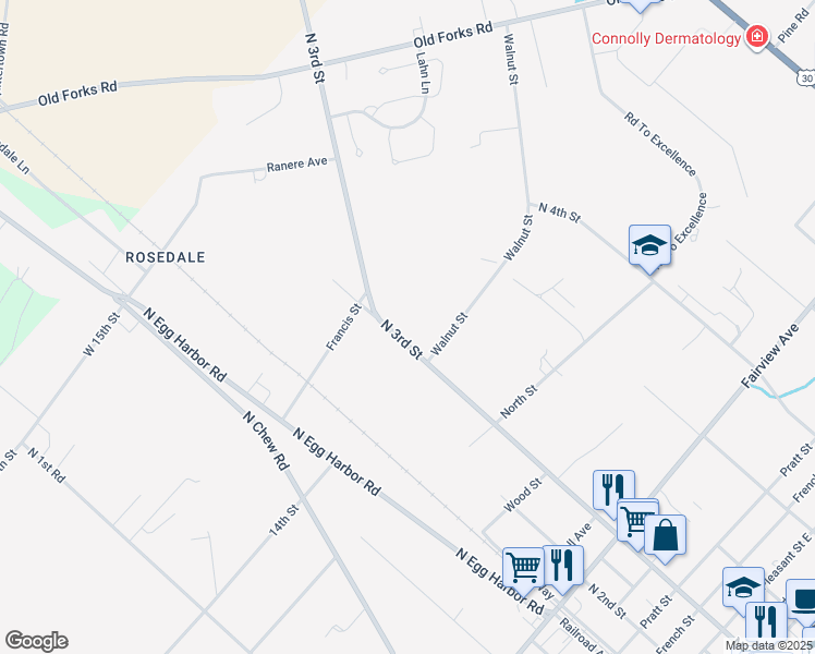 map of restaurants, bars, coffee shops, grocery stores, and more near 689 N 3rd St in Hammonton