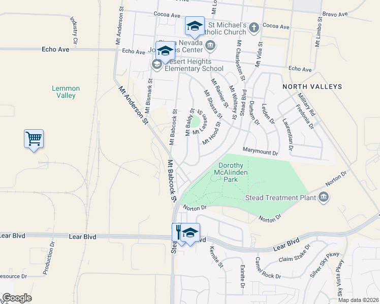 map of restaurants, bars, coffee shops, grocery stores, and more near 13190 Mount Baldy Street in Reno