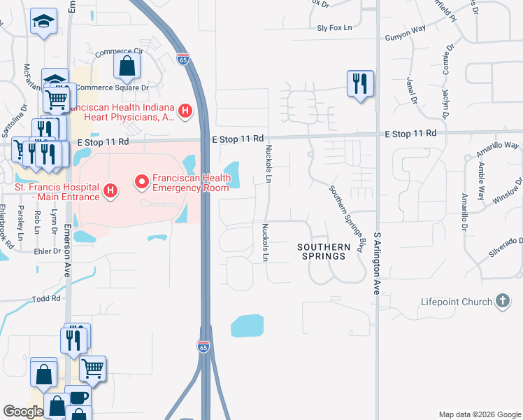 map of restaurants, bars, coffee shops, grocery stores, and more near 8220 Boggs Creek Drive in Indianapolis