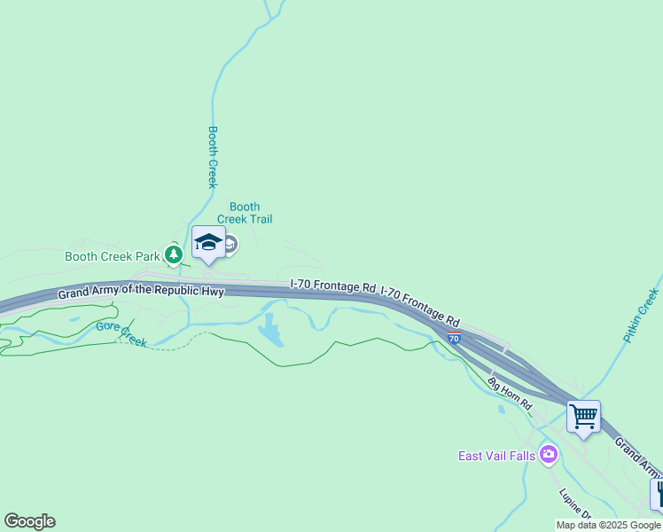map of restaurants, bars, coffee shops, grocery stores, and more near 3236 Katsos Ranch Road in Vail