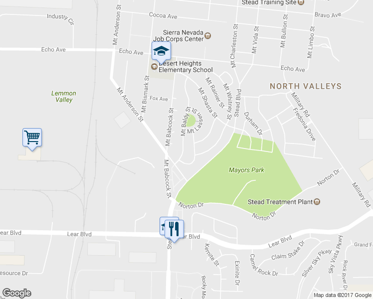 map of restaurants, bars, coffee shops, grocery stores, and more near 13192 Mount Baldy Street in Reno