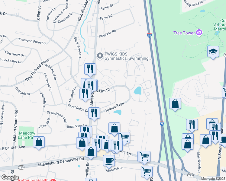 map of restaurants, bars, coffee shops, grocery stores, and more near 961 Tristan Court in Dayton