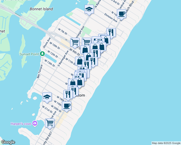 map of restaurants, bars, coffee shops, grocery stores, and more near 1068H Long Beach Boulevard in Beach Haven