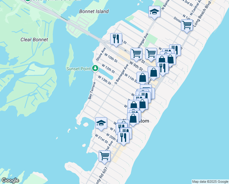 map of restaurants, bars, coffee shops, grocery stores, and more near 282 West 14th Street in Ship Bottom